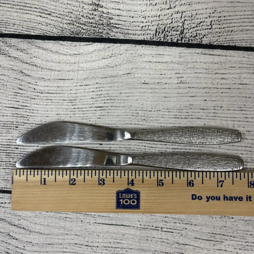 Vintage TWA Airline Stainless Steel Basketweave Table Knife Pair 8